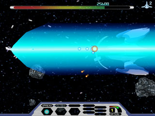 AMANAGIのゲーム画面「レーザー３つをボムとして使用すると超極太レーザーに」