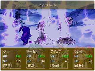 Little Spiritsのゲーム画面「戦闘画面、強力な魔法が炸裂する」