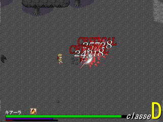 Esecrazioneのゲーム画面「敵が点滅している時に攻撃するとクリティカルヒット」