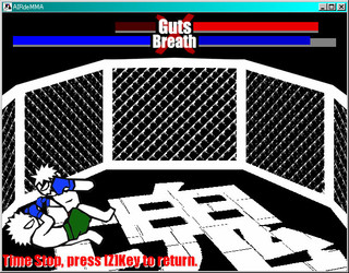 AIR de MMAのゲーム画面「グラウンドの攻防。パウンドorサブミッション。」