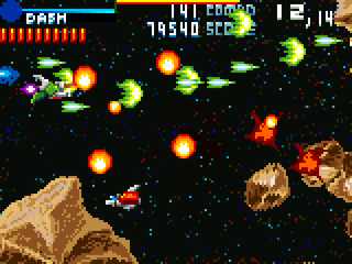MinishoterRS⊿　ミニショターライトスクロールデルタのゲーム画面「隕石ステージだ。」