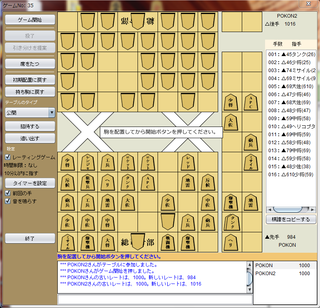 歩之将棋のゲーム画面「軍人将棋の画面です。開始前に駒組みを行います。」