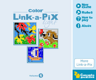カラーリンク絵Light Vol.1のゲーム画面「いろいろなサイズのリンク絵で遊ぼう！」