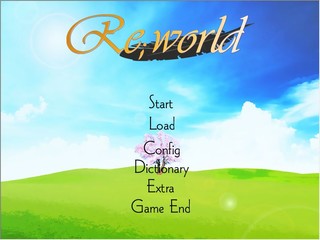 Re;world体験版のゲーム画面「タイトル画面。音楽・CG鑑賞モード、辞書機能搭載。」