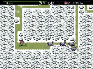 魔王少女エリのゲーム画面「雪山で狼に追われる」