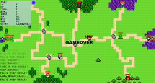Tactics villageのゲーム画面「勇者の城に敵が進入するとゲームオーバー。」