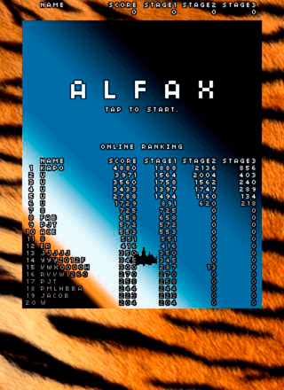 ALFAXのゲーム画面「タイトルとオンラインスコアランキング」