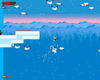 ツンドランのゲーム画面「渡り鳥を踏みつけて空を駆け抜けろ!」
