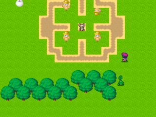 TheTestGameのゲーム画面「隣村まで、モンスターを倒しながら進みます」