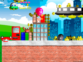 ネコ・ジャンプのゲーム画面「風船に乗って再登場」
