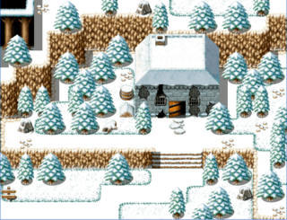 ピルグリムのゲーム画面「雪山の廃屋、この中で起きた凄惨な事件とは…」