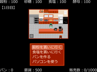 おかしなパン屋さんのゲーム画面「今日の行動を選択する画面です。」