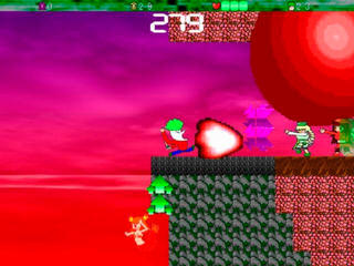 スーパーザマスワールド（Ver.1.0.1）のゲーム画面「W7　煮えたぎるマグマや危険なロープウェイのある火山」