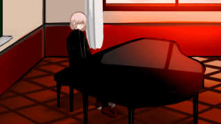 溺れるフラーダリーのゲーム画面「ゲームのキーポイントとなるピアノと総一朗」