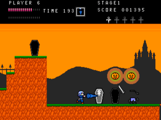 Halloween Castleのゲーム画面「オーソドックスな武器、傘！」