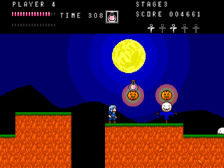 Halloween Castleのゲーム画面「香水は地面に当たると炸裂して魔物を苦しめる！」