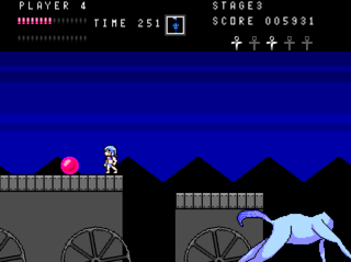 Halloween Castleのゲーム画面「ステージ奥のボスを倒して宝玉をゲットするとクリアだ！」