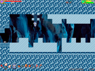 ウルズ・サガのゲーム画面「主人公は石頭　頭突きで氷を壊しちゃう」