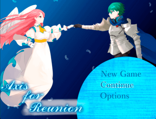 Axis for Reunionのゲーム画面「タイトル画面。左のキャラはティル、右のキャラはとりあえず物語の鍵を握る人とだけ…。」