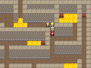 ミスティカ・ダンジョンのゲーム画面「数あるのダンジョン一つ、燃えるダメージ床等」