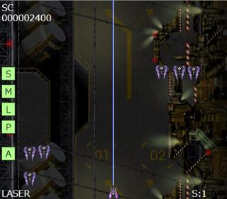 SUPER COSMO SOLDIERのゲーム画面「レーザー。直線状の敵を一掃！」