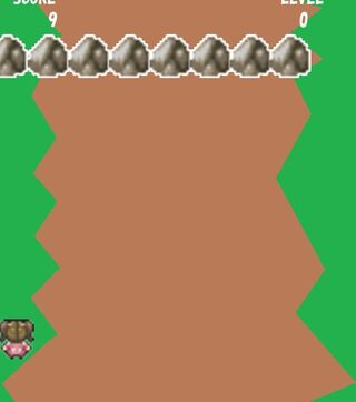 フラッピーメル子ちゃんのゲーム画面「実際のゲーム画面。岩をよけて進むフラッピーバードタイプのゲームです！」