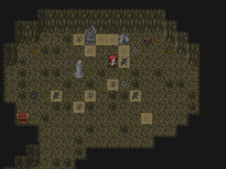 夜明けの君（体験版）のゲーム画面「見知らぬ洞窟の中であなたは目が覚めます。何故こんな場所で…？」