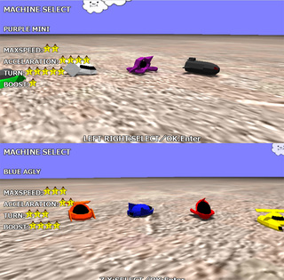 グーリーレーシングのゲーム画面「マシンは全部で8種類」