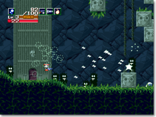 洞窟物語のゲーム画面「広範囲を一掃できる変則武器」