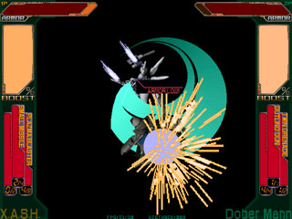 GUN HOUNDのゲーム画面「機体大破！遠距離武器は出ず、斬り込むのみ」