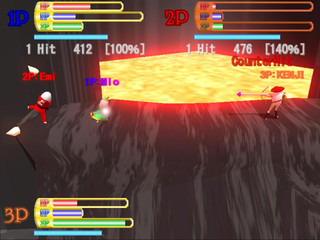 ドキドキ玉子王国　OnLine Battleのゲーム画面「※旧バージョン1.1系の画像　オンライン対戦　：　ステージ２、　プレイヤー３人、　左右攻撃限定モード」