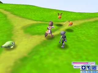 パポタ　～空飛ぶ魔導店～のゲーム画面「ルカ村までのフィールド画面では敵が出現する」