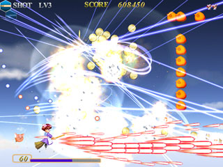 PARITY SHOTのゲーム画面「敵を一掃するロックオンレーザー」