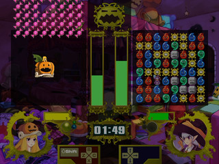 ハロウィンキングダムのゲーム画面「必殺技でオジャタマをお菓子に !?」