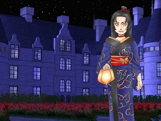 鬼灯籠のゲーム画面「突如現れた怪しい女」