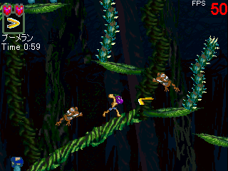 崩壊村のゲーム画面「草ステージ、カエルが跳んでくる。」