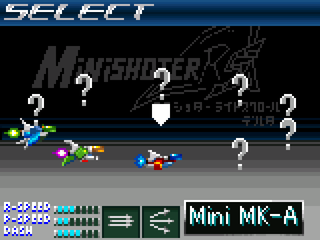 MinishoterRS⊿　ミニショターライトスクロールデルタのゲーム画面「自機選択画面。」
