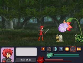 Silent Desire 2 ～永劫の大樹～のゲーム画面「戦闘パート　：　森を突き進む魔法剣士のアーシャ」
