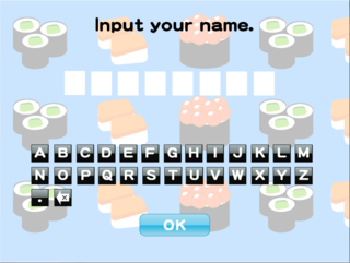 くるりん寿司のゲーム画面「上位１００位以内のスコアでランキングを登録できます。」