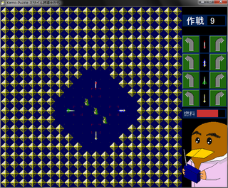 Kamo-Puzzle ミサイル誘導士かものゲーム画面「ミサイルは４色に色分けされています」