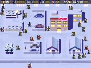 SANTAHAZARDのゲーム画面「男性サンタはロケットで爆発しろ！」