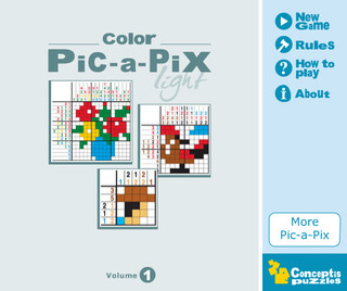 カラーアートロジックLight Vol.1のゲーム画面「色々なサイズのパズルが収録されています。」