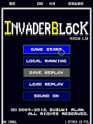 INVADER BLOCK 2のゲーム画面「多段ヒット(26hit)が決まったところ」