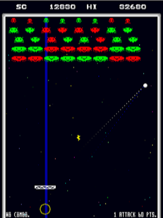 INVADER BLOCK 2のゲーム画面「多段ヒット(26hit)が決まったところ」