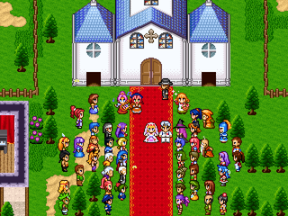 ウェディングドレスファイターのゲーム画面「★みんなに祝福された結婚式を挙げるか‥」