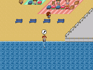 このまちだいすきのゲーム画面「海岸で釣りを楽しむことも」