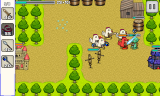 Chicken Warsのゲーム画面「鶏を生産し、敵拠点をつぶすのだ！」