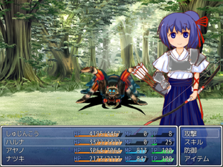 World Transferのゲーム画面「戦闘シーンではキャラクターの立ち絵が表示されます。」