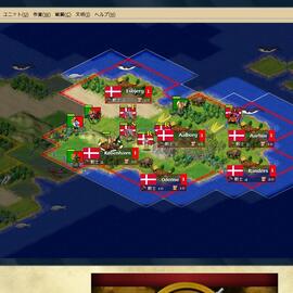 Freeciv　老舗の無料戦略シュミレーションゲームのイメージ-ポルトガル竜騎兵団がデンマークに進軍(画像はgtkクライアントです。)