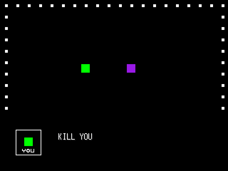 S:HE SHALL DIEのゲーム画面「緑が主人公、　紫が探すべきヤツです」